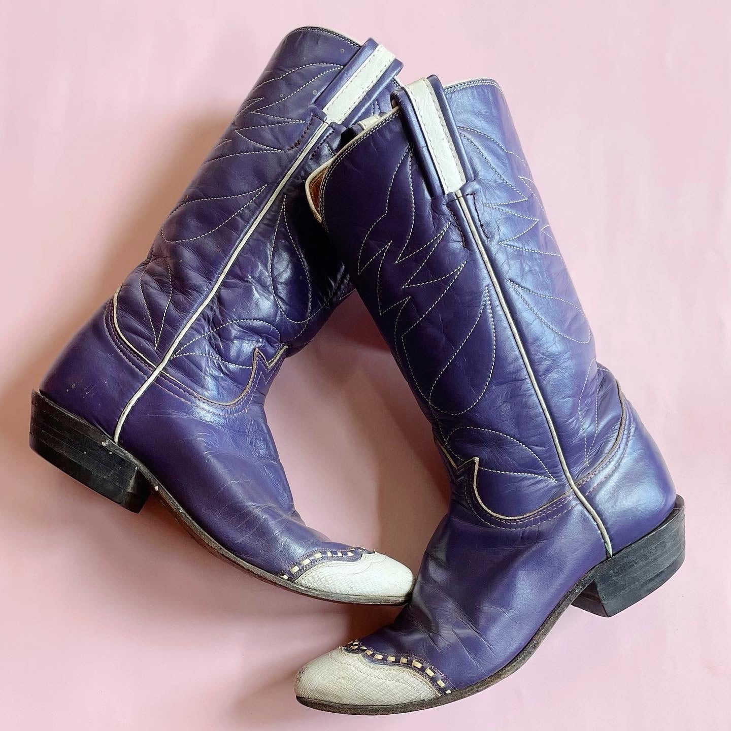 SALE! Vintage 60s/70s Tony Lama Purple and Cream Leather Cowgirl Boots Size  7