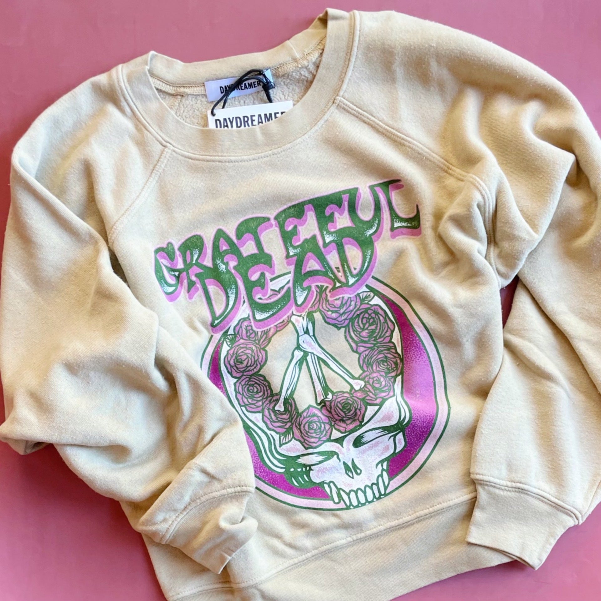 Daydreamer Grateful Dead Skull & Roses Raglan Crew S / Khaki