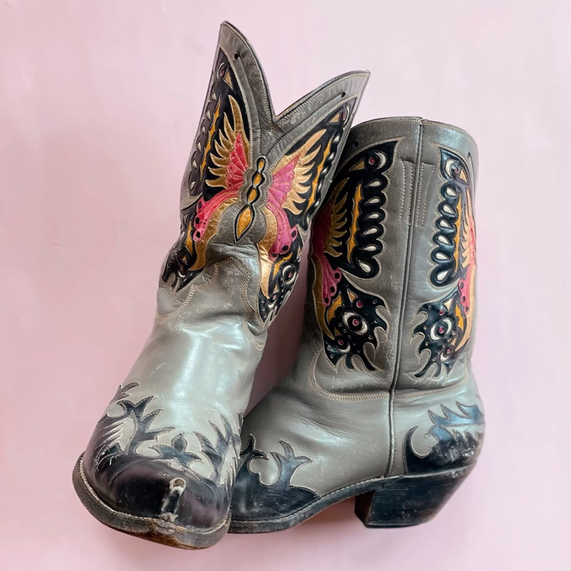 Women's Vintage 70's Justin Snakeskin Cowgirl Boots Leather Grey Blue –  Black Shag Vintage