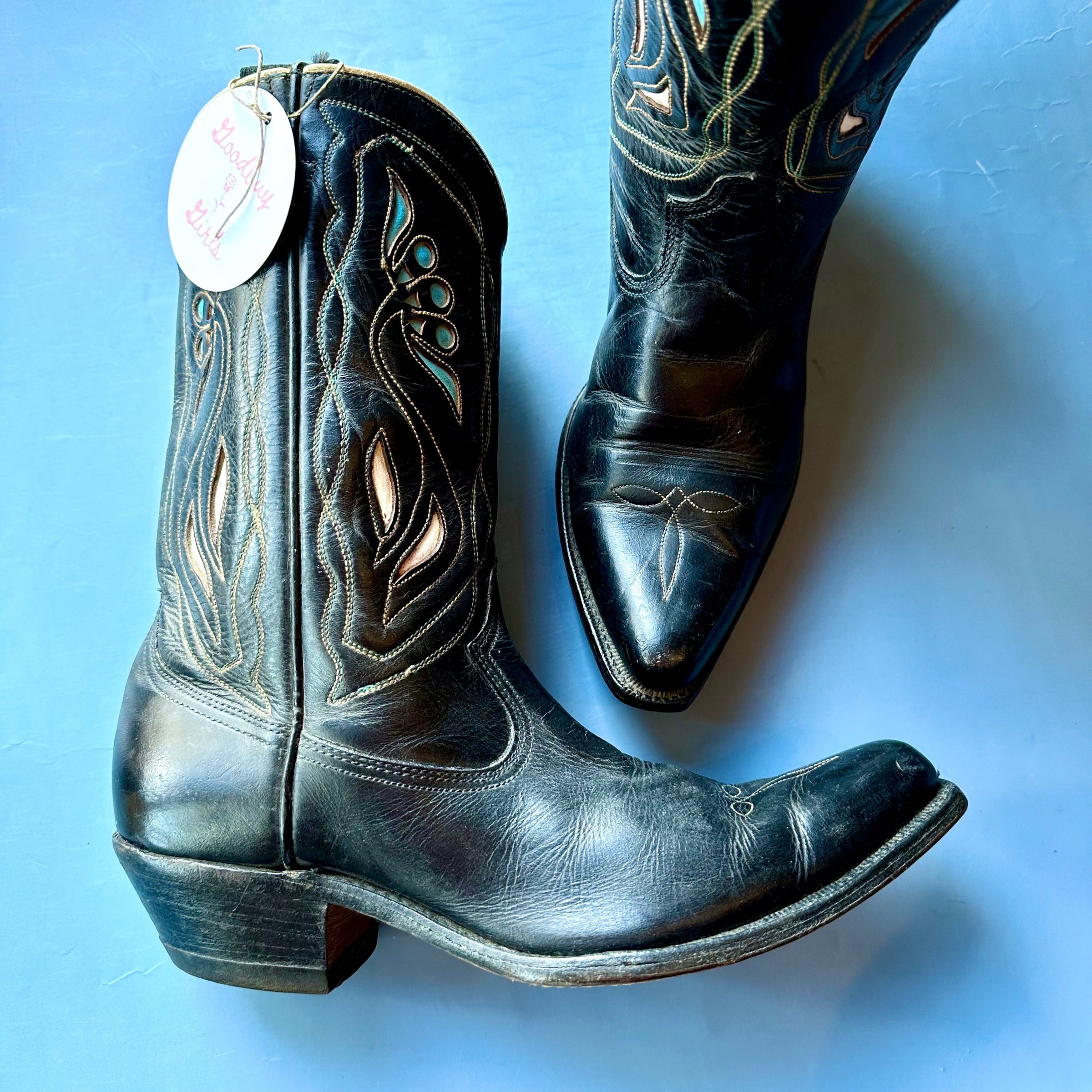 Mens Vintage 70s Brown Black Cowboy Boot, Acme