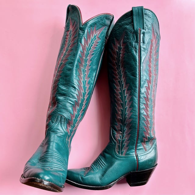 Cowgirl boots clearance with teal stitching